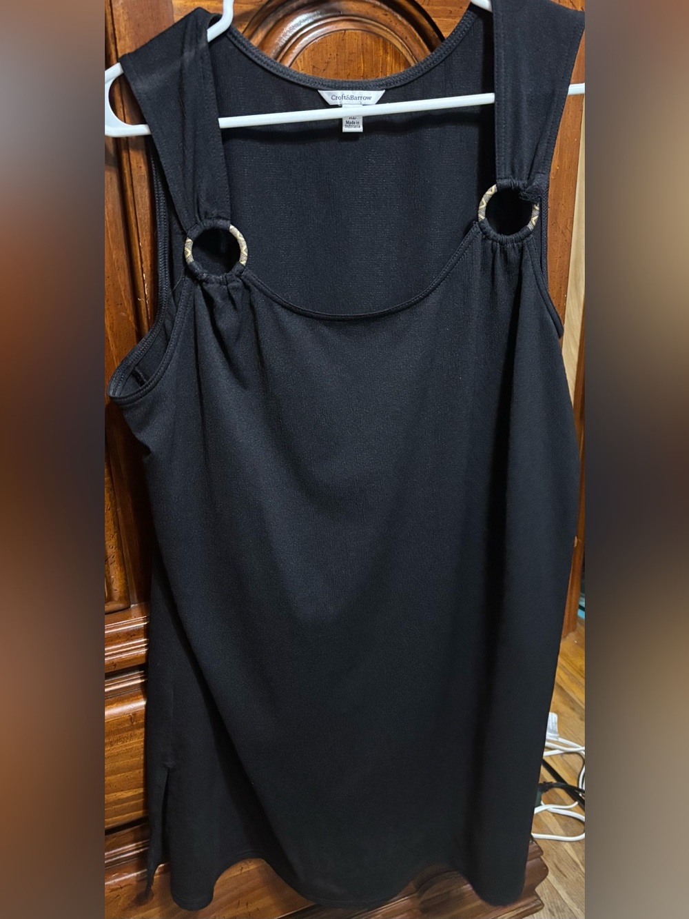 croft & barrow Black Sleeveless Tunic with Gold Ring Detail
